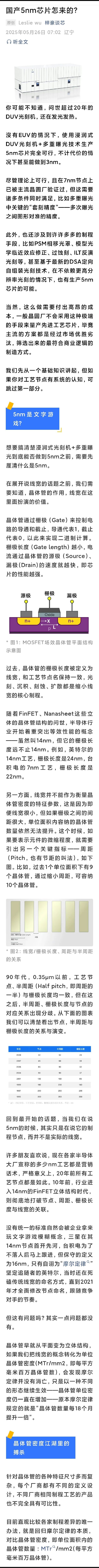 华为5nm芯片介绍下常识，5nm应该是自然的说法，业界可能会判断为6nm指标吴梓