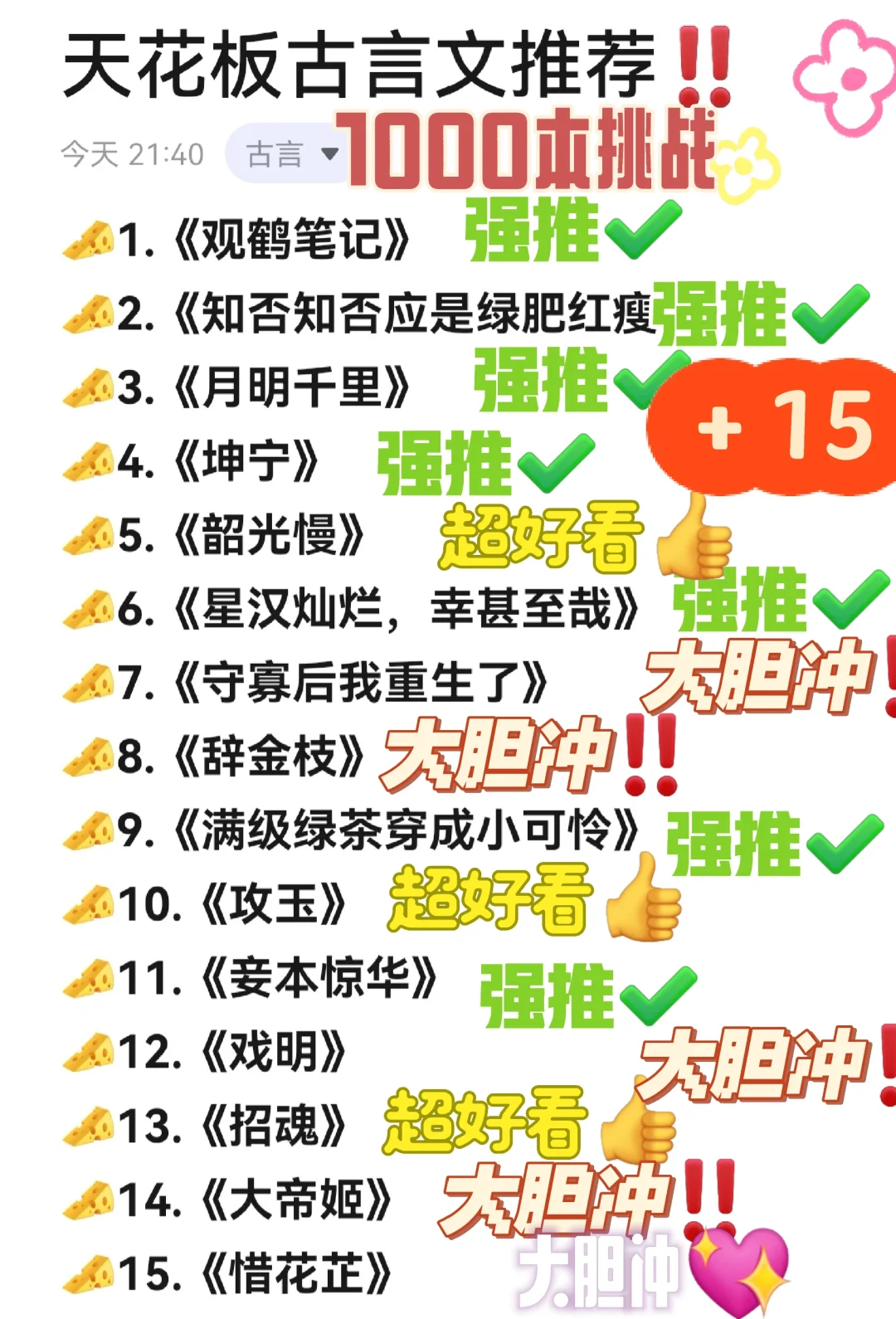 天花板古言文推荐‼️推1000本不同的BG挑战