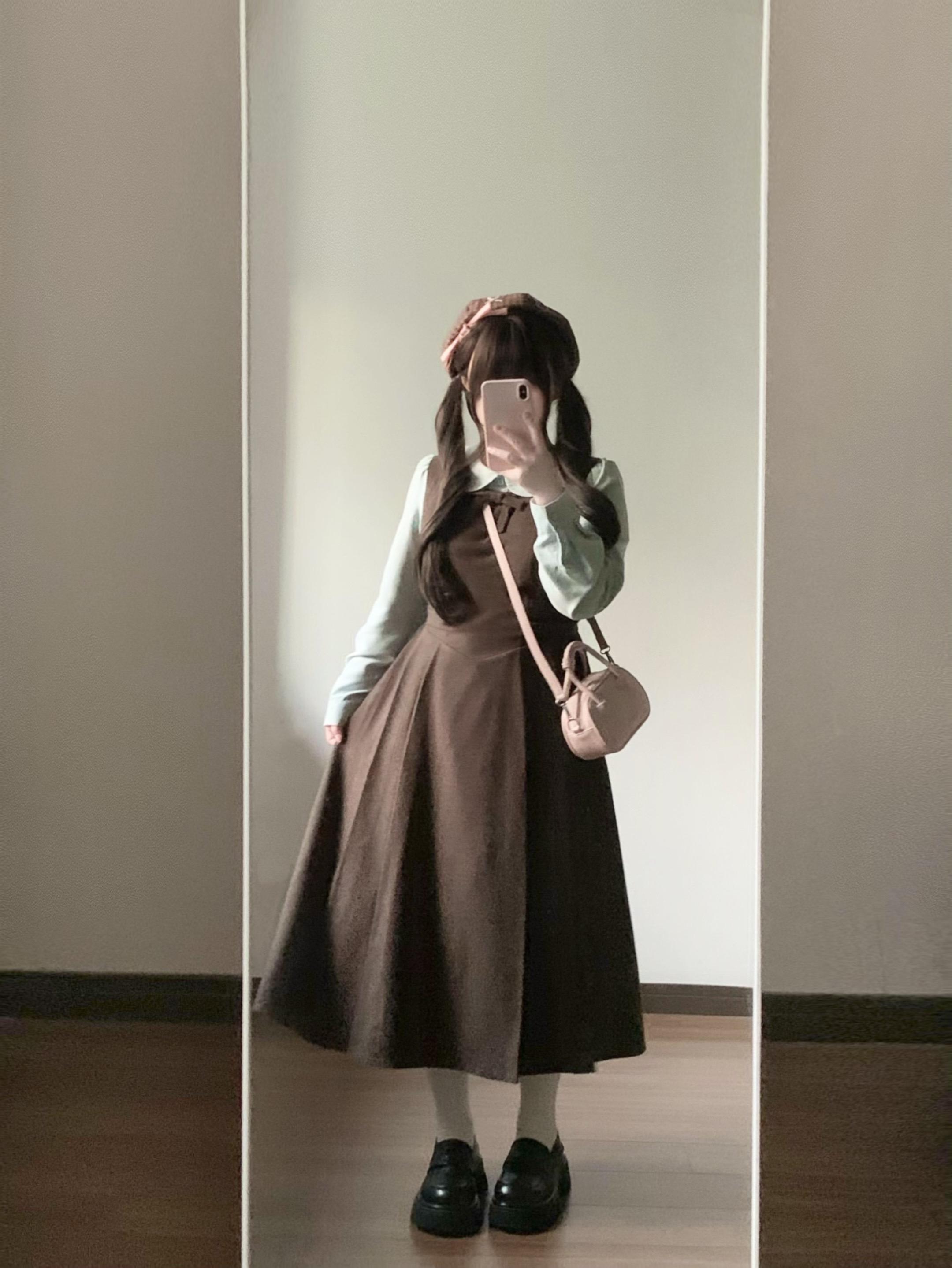 复古棕色系娃娃领好可爱呀