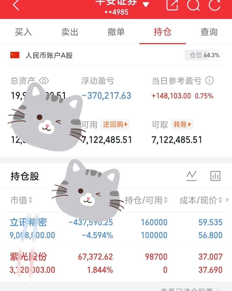 7.20周一收工【立讯精密】高抛低吸做t补仓，新仓【紫光股份】继续加油吧！！！声