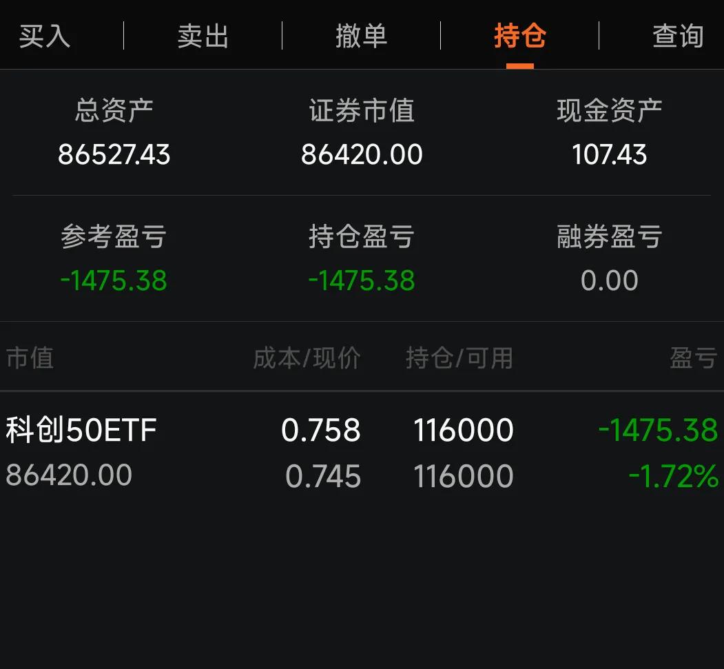 持仓没有变化，上午高点本来想按照昨天的计划减一半仓位，可是又觉得这个波段要成了，