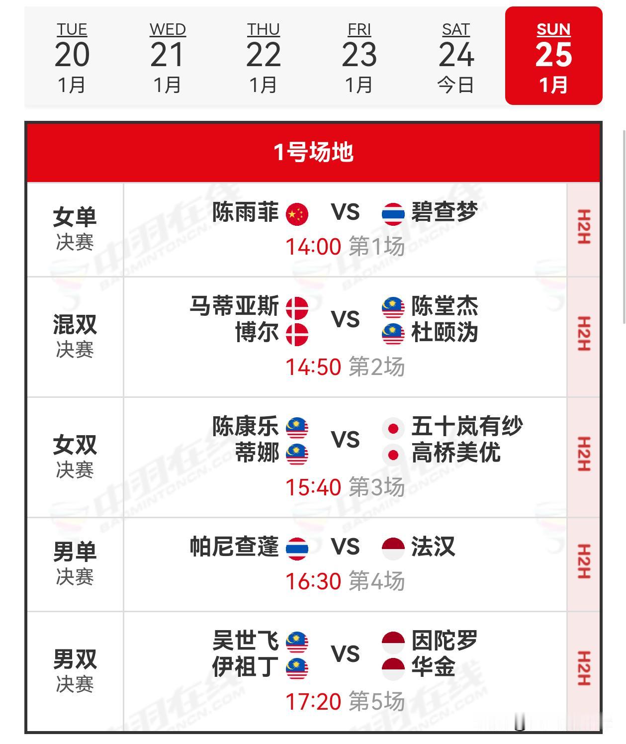 25日赛程2026年印尼羽毛球大师赛 
    2026年印尼羽毛球大师赛决赛于