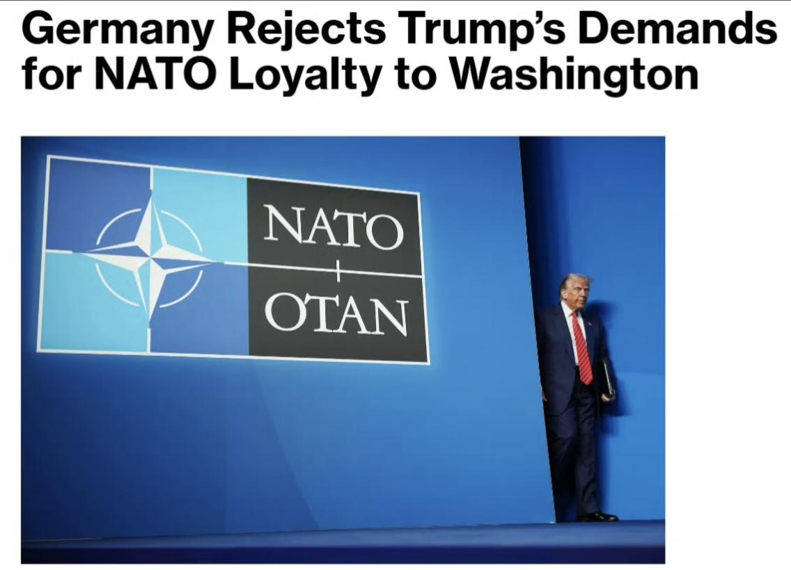 美国彭博社报道称，德国国防部长皮斯托留斯拒绝了懂王要求北约的欧洲盟友无条件效忠华
