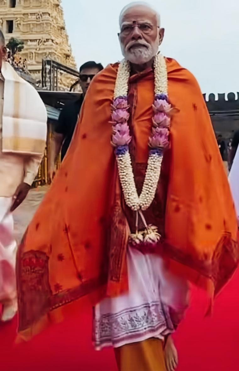 莫迪这身装扮是不是很有特色啊？
莫迪这身装扮像什么呢？
脖子上戴的那是什么东西，