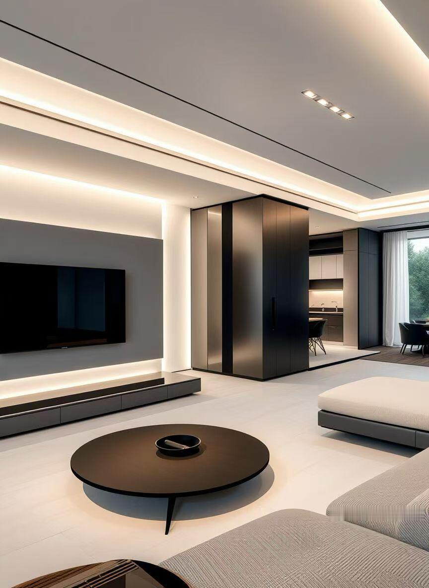 意式极简风｜现代简约
黑白灰 + 暖光灯带，丝滑且高级