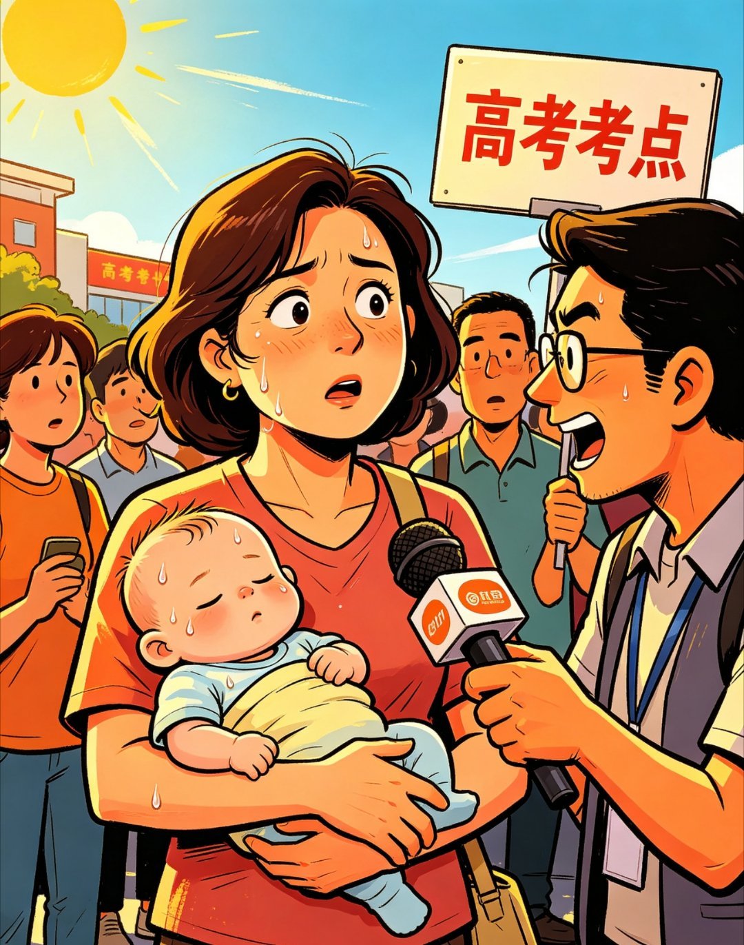 高考考点外最小送考家属出现了好家伙，108天的宝宝都被拉来当“送考工具人”了。天
