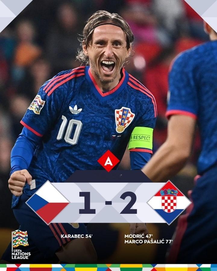 欧国联A3组第1轮，克罗地亚客场2-1战胜捷克。此役，41岁的莫德里奇在第47分