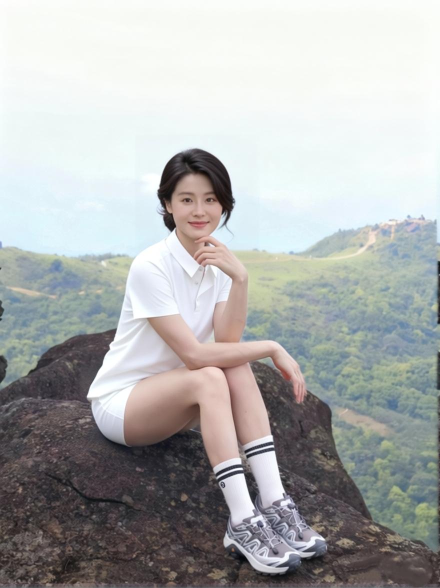 姐妹们！终于打卡了超火的徒步路线！
穿上舒服的白polo和短裤，配上百搭的登山鞋