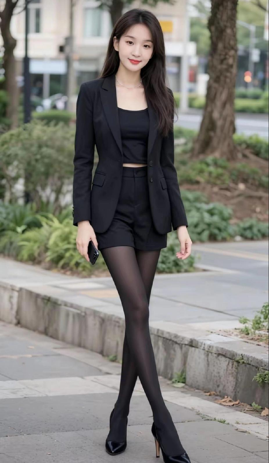 都市美女穿搭指南：黑色西装+短裙，优雅又时尚！如何穿出精致的少女感?