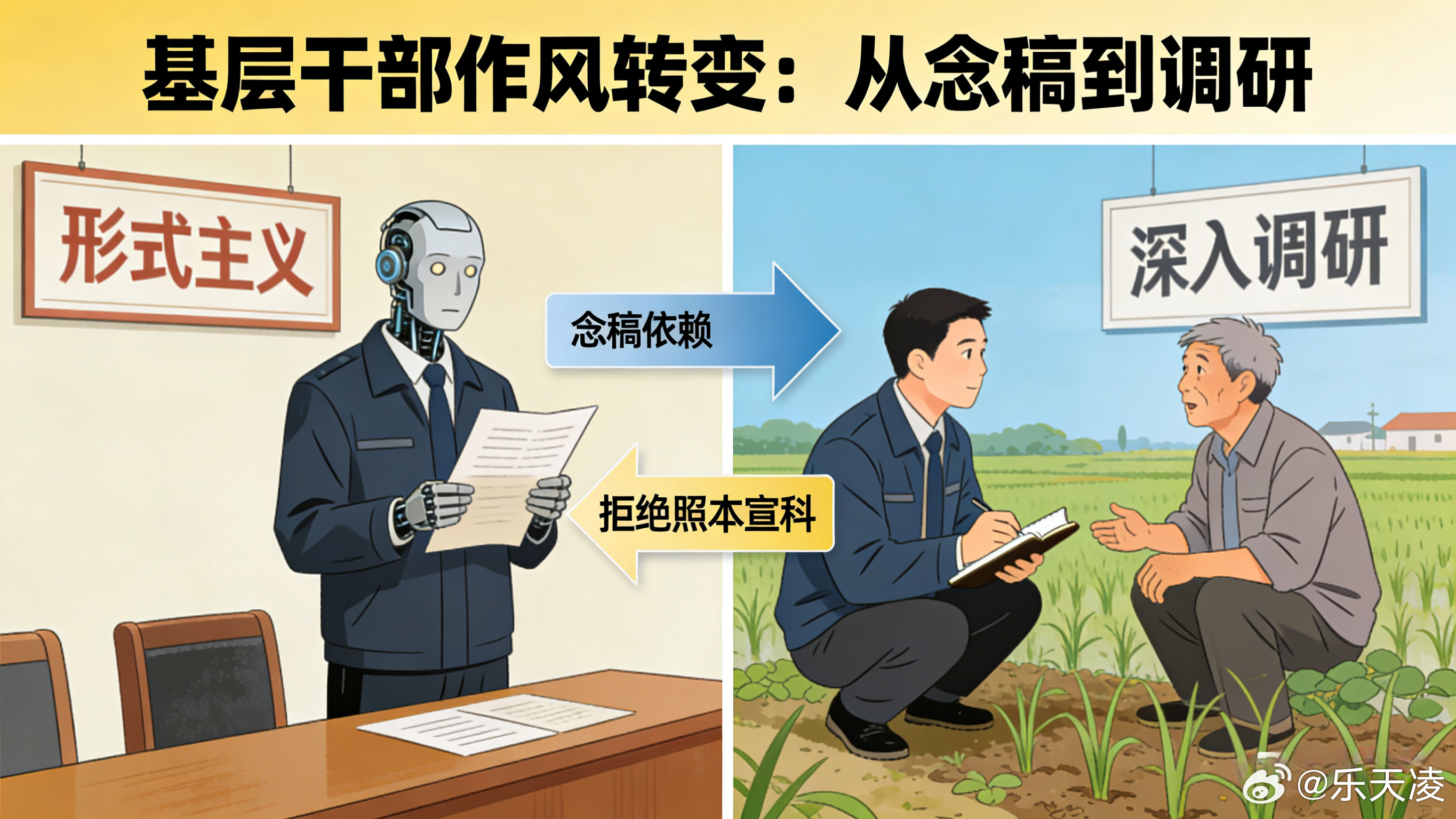 基层干部离了稿子不会说话 念稿依赖是形式主义作祟，根源在不接地气、本领不足。脱稿