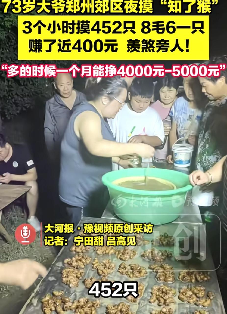 “太厉害了吧！”河南郑州，72岁大爷3小时摸452只知了猴。没想到，赚了近400