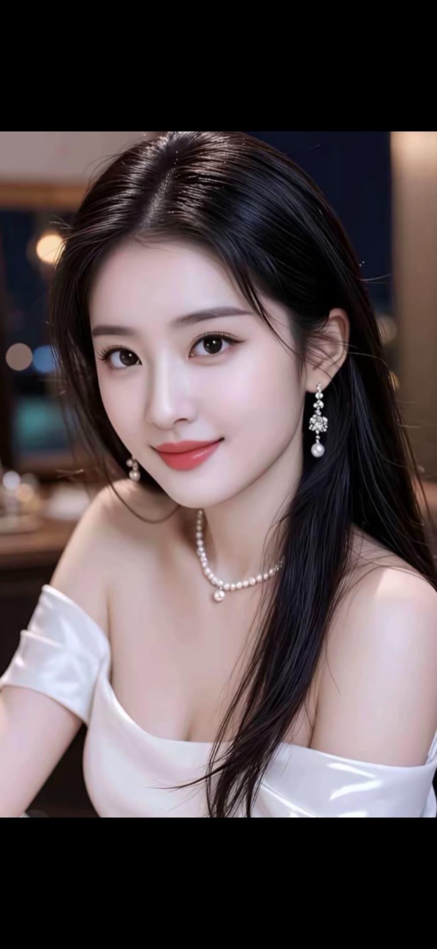 优雅气质，珍珠闪耀，迷人微笑，夜晚的迷人魅力