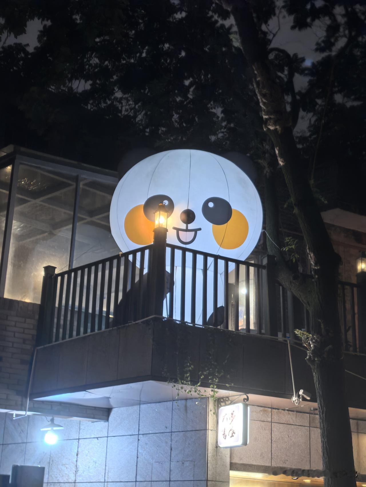 梦山路大梦书屋阳台的这只熊猫太可爱了！笑容可掬，可能因为身居书屋，深受熏陶，才有
