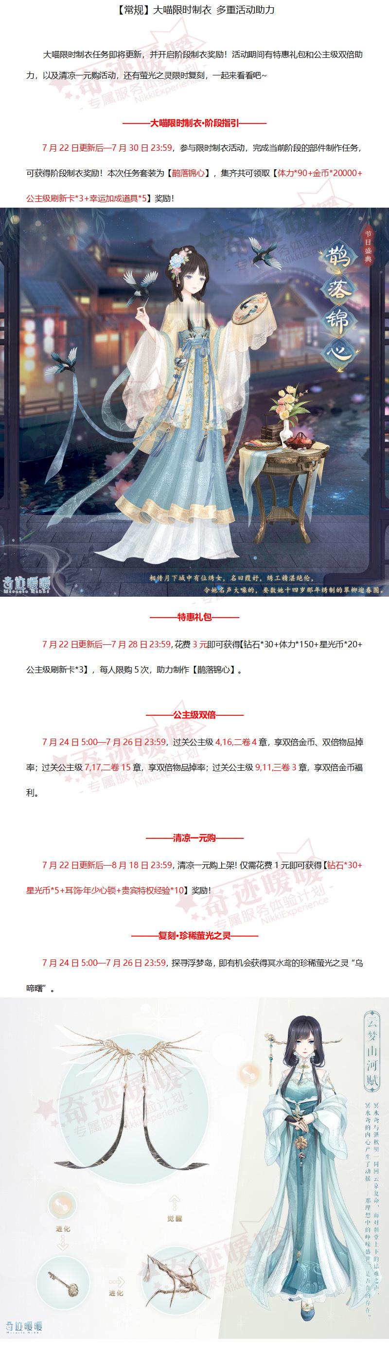奇迹暖暖傲娇攻略组奇迹暖暖 【爆料】常规限时制衣、特惠礼包、公主级双倍、一元购、