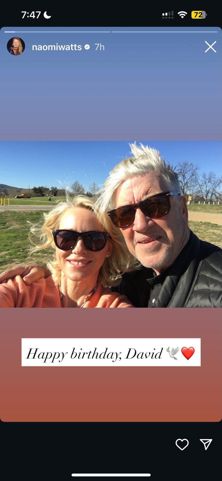 娜奥米·沃茨前日分享自己与大卫·林奇的合照娜奥米沃茨大卫林奇