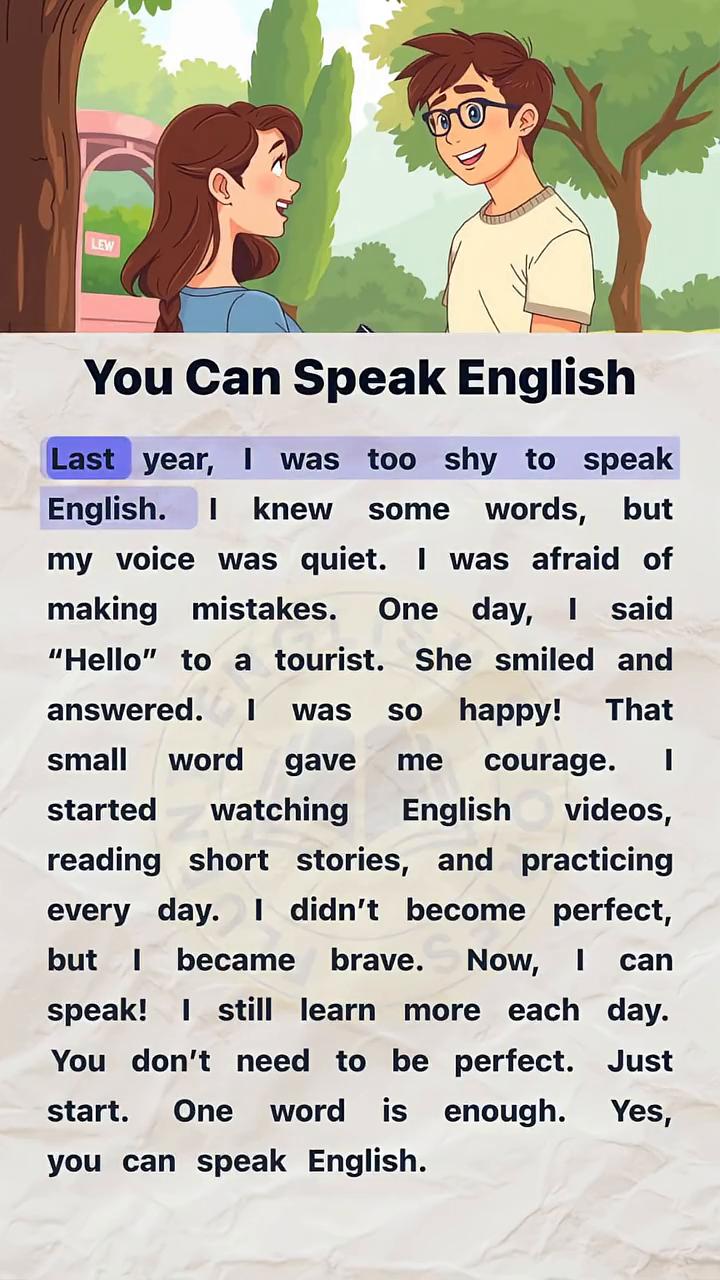 You Can Speak English？
Last year，I was t