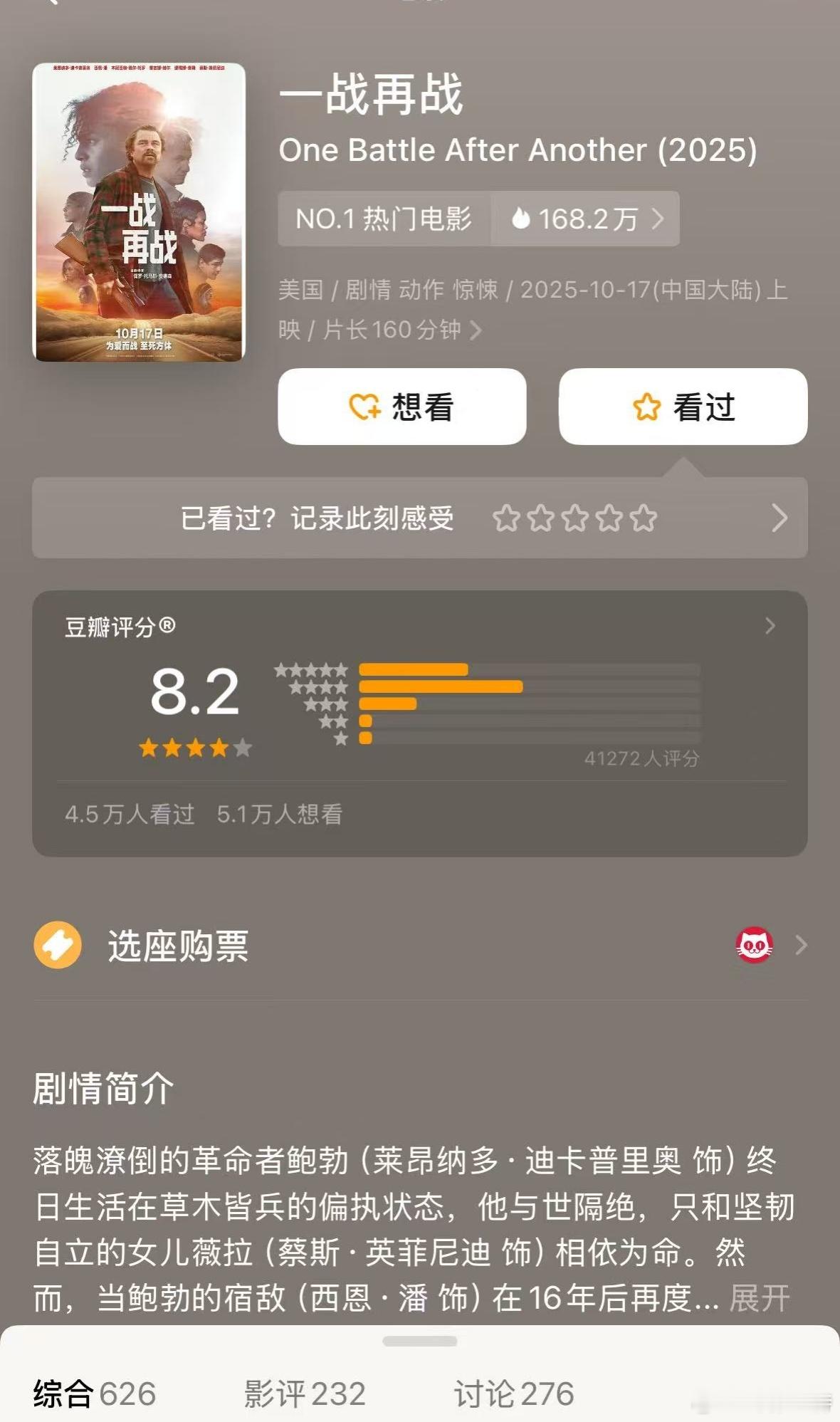 听听温特怎么说小李子《一战再战》豆瓣涨到8.2分 ，日票房也从昨天第五名涨到第三