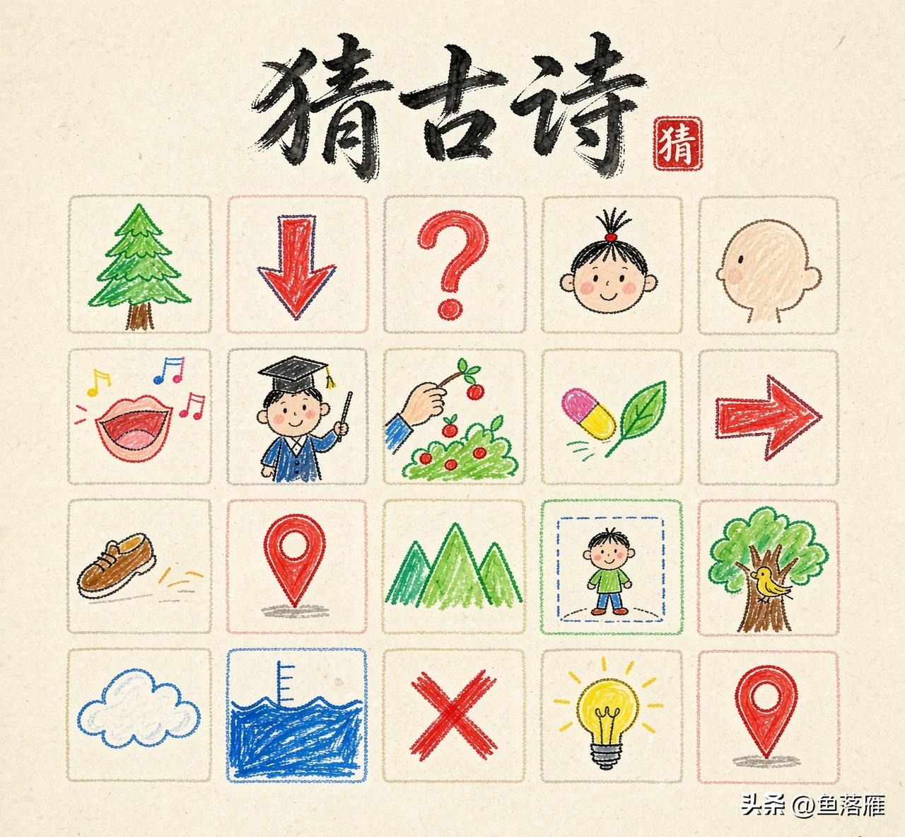 看图猜古诗。
这里一共有二十八幅图画
每一幅图画对应一个汉字
看谁能猜出来这究竟