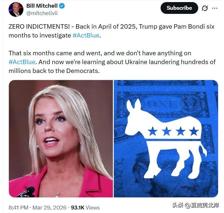 零起诉！ —— 早在2025年4月，川普曾给Pam Bonfi六个月时间，负责调