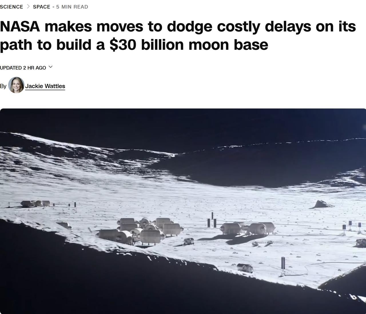 NASA正式开启月球基地建设计划
当地时间周二，NASA表示将向三家公司——As