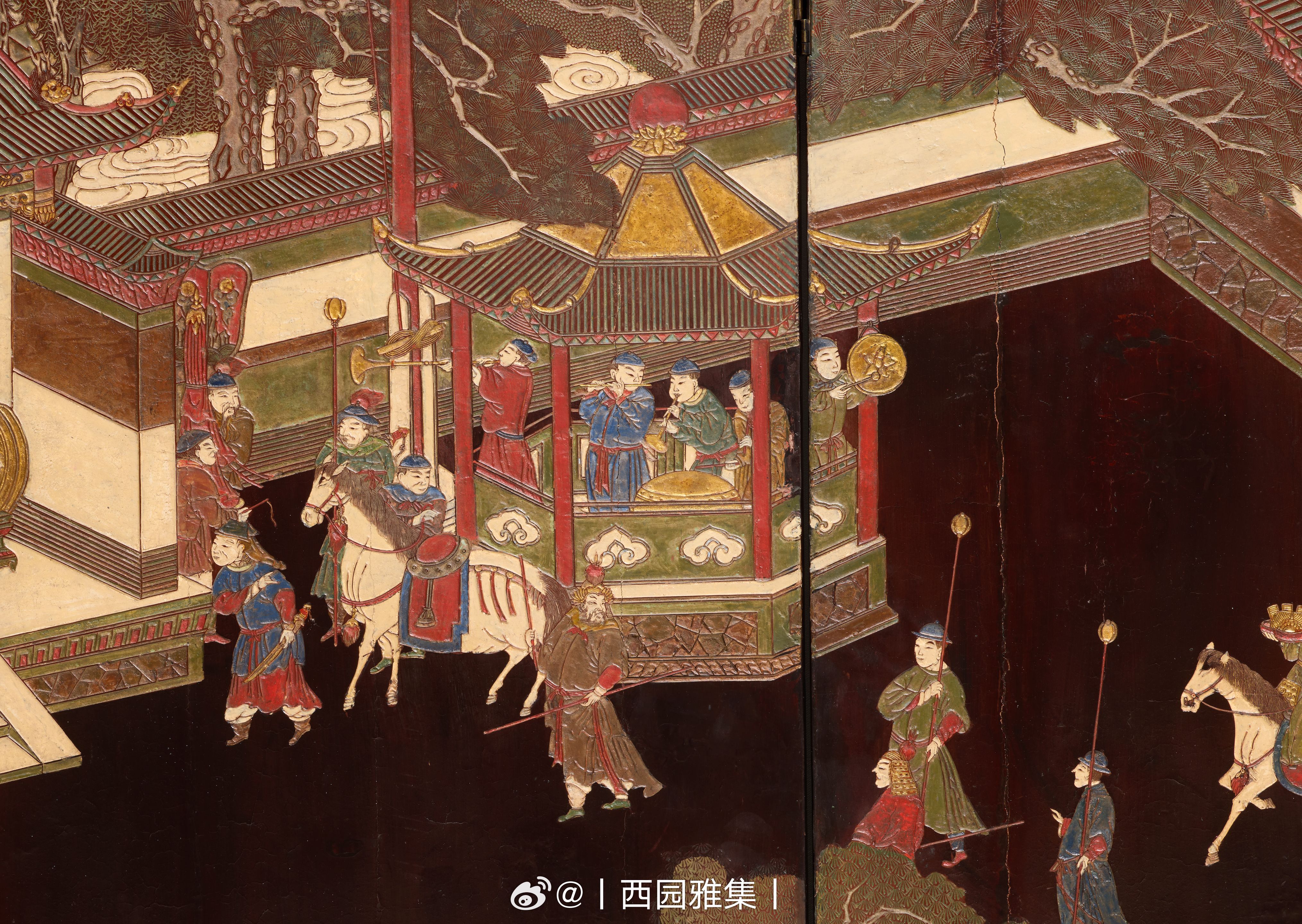 康熙六十一年（1722）款彩郭子仪祝寿图十二开屏风“款彩”，最早于16世纪出现于