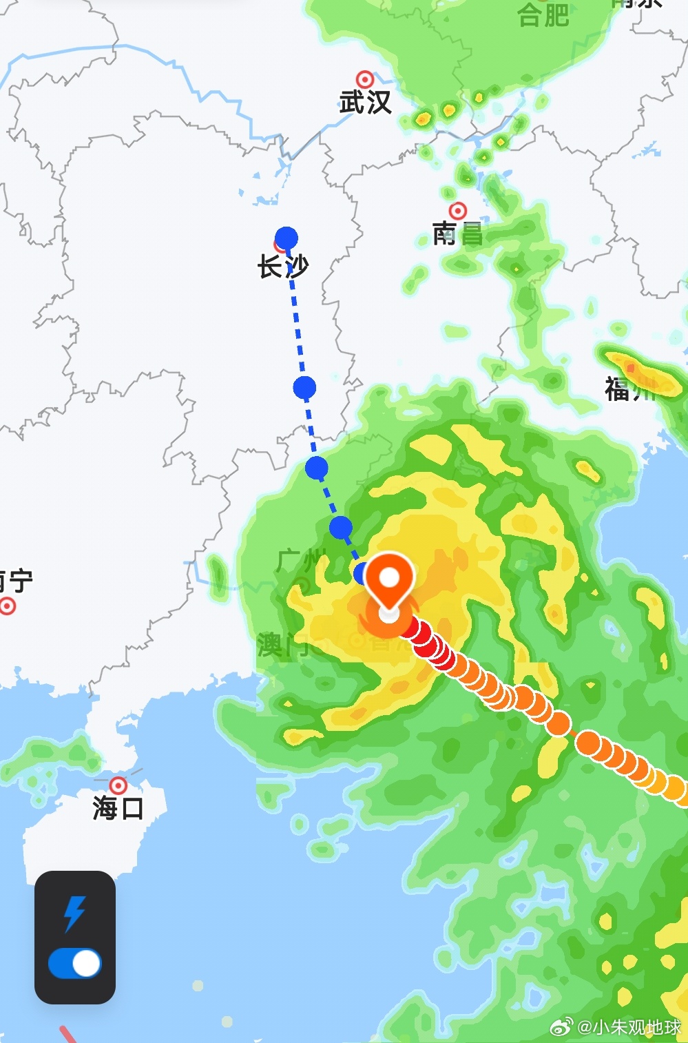 台风红霞 打开手机一看，台风“红霞”已经在惠州登陆了。14级强台风，今年首个红色