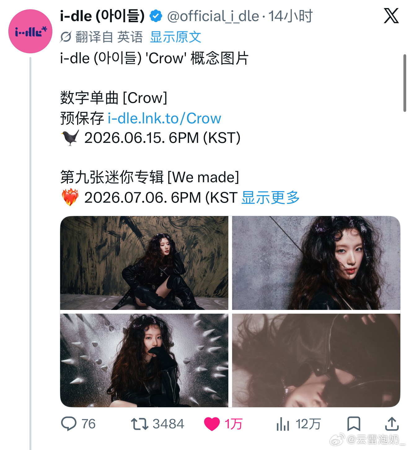 叶舒华  官方𝐓𝐰𝐢𝐭𝐭𝐞𝐫发布舒华'Crow' 预告照已万👍?