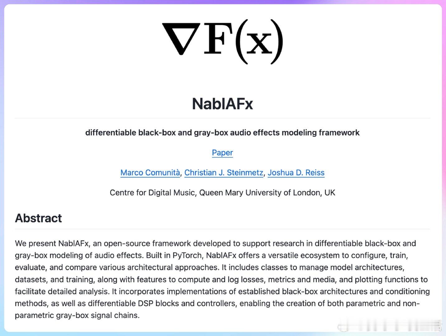 【NablAFx：音频效果建模的创新框架，让音频处理变得可微分！亮点：1. 支持