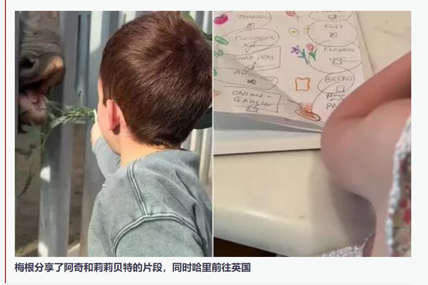 梅根·马克尔展示了一个‘无忧无虑’的周末与阿奇王子和莉莉贝特公主在一起的场景，哈