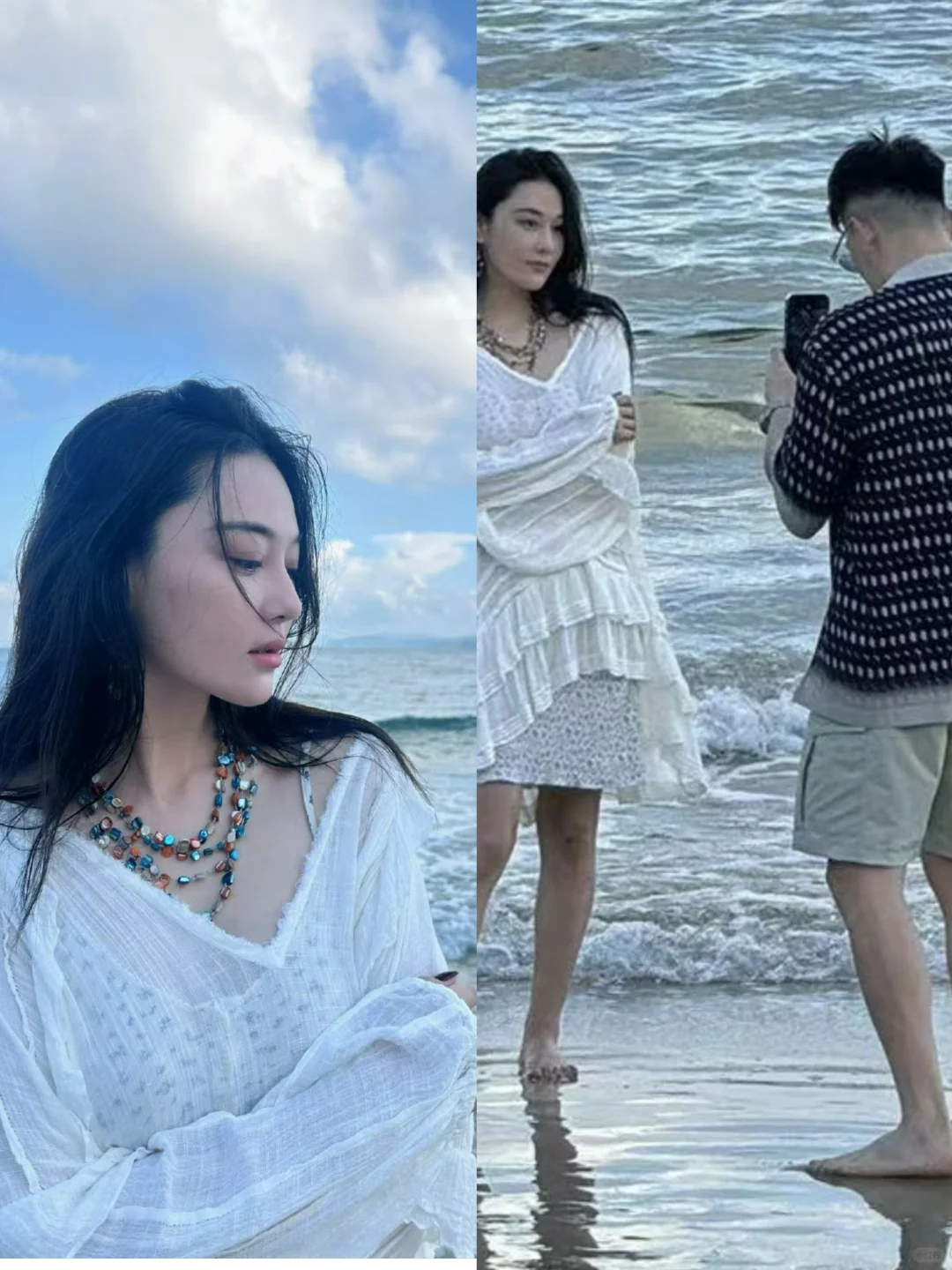 偶遇张馨予何捷海边度假，何捷又在帮老婆拍