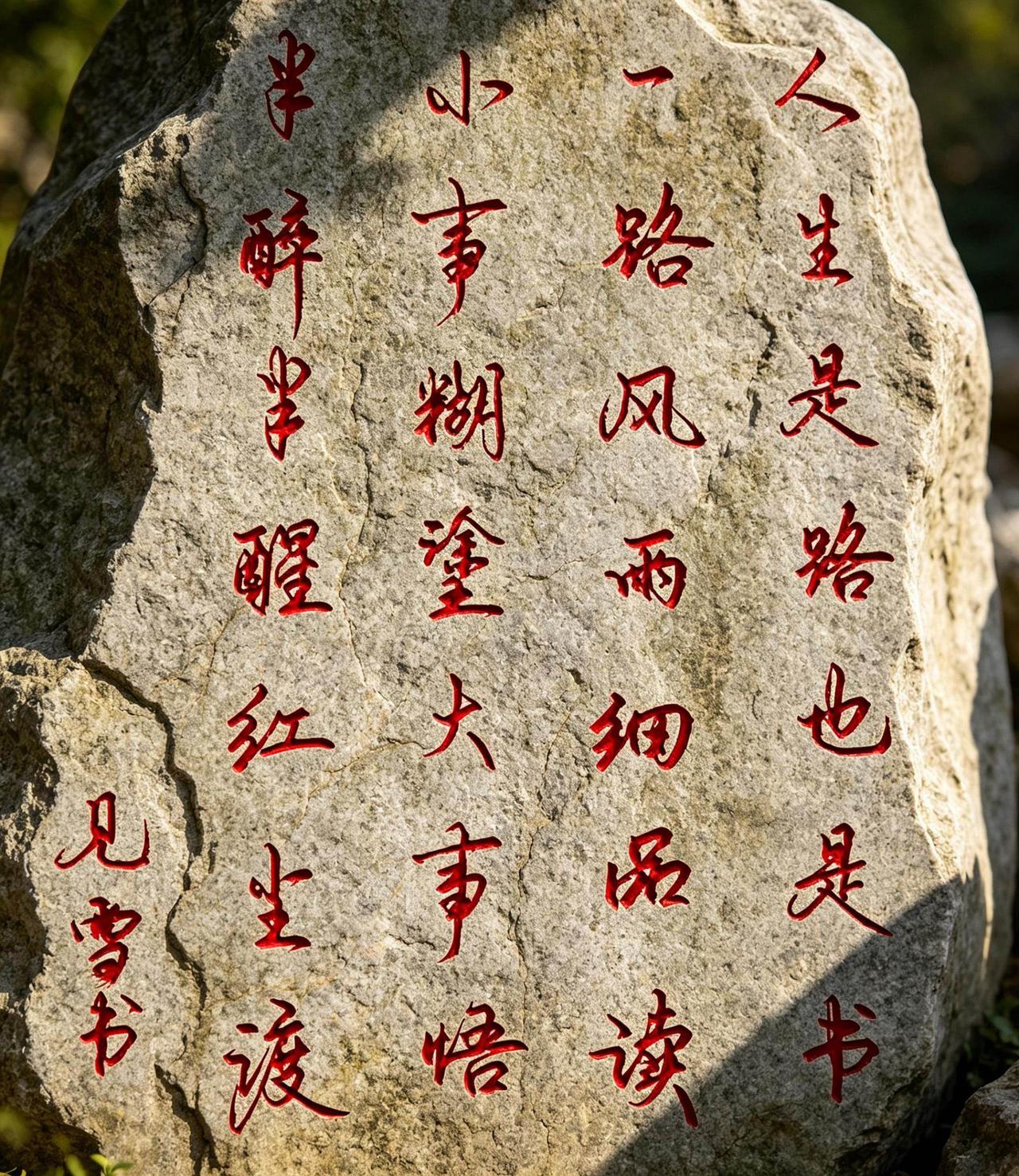 AI石雕红字风 抖音ai创作 写字是一种生活 写字是一种乐趣