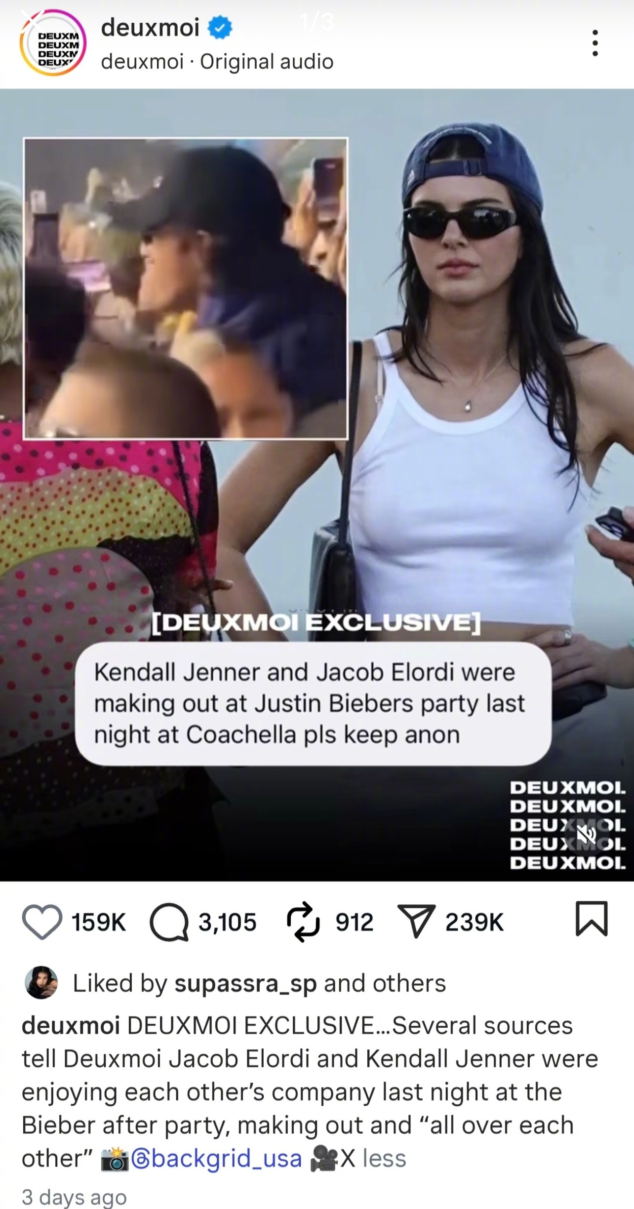 外媒报道，肯豆Kendall Jenner和《亢奋》Nate演员Jacob El