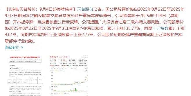 A股空间板，天普股份昨天8连板，发布预停牌公告，再涨就停牌，结果今天市场无视警告