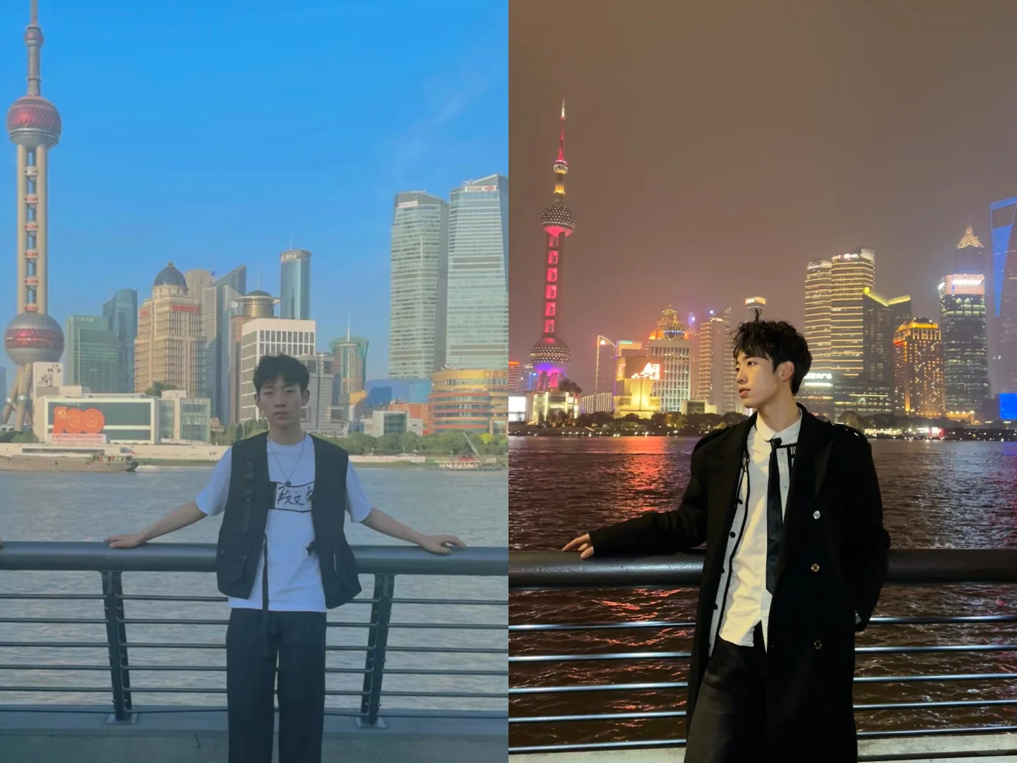 在外滩与四年前的自己合影