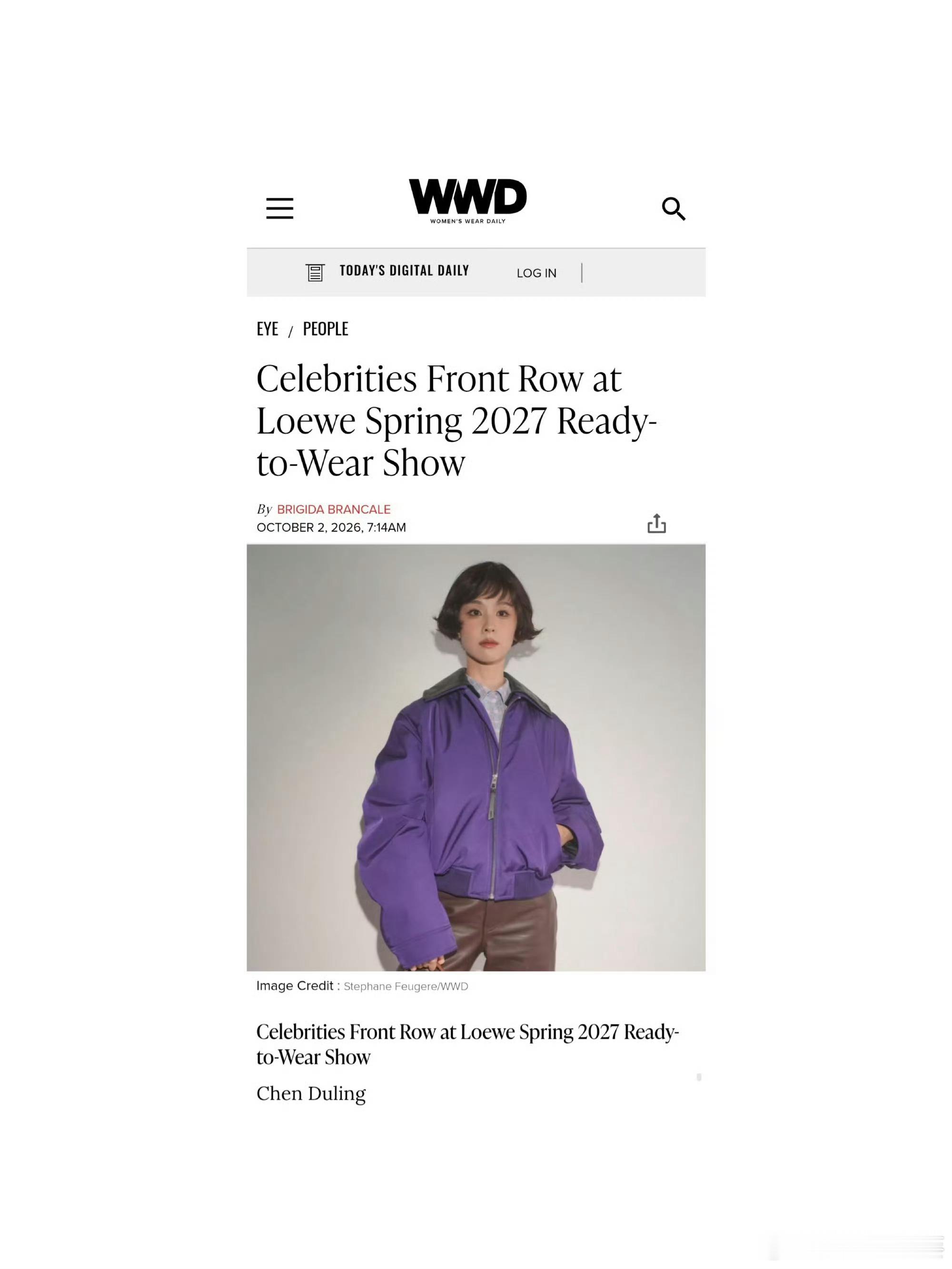 权威媒体WWD收录了陈都灵罗意威大秀造型！[666]罗意威大秀  ​​​陈都灵直