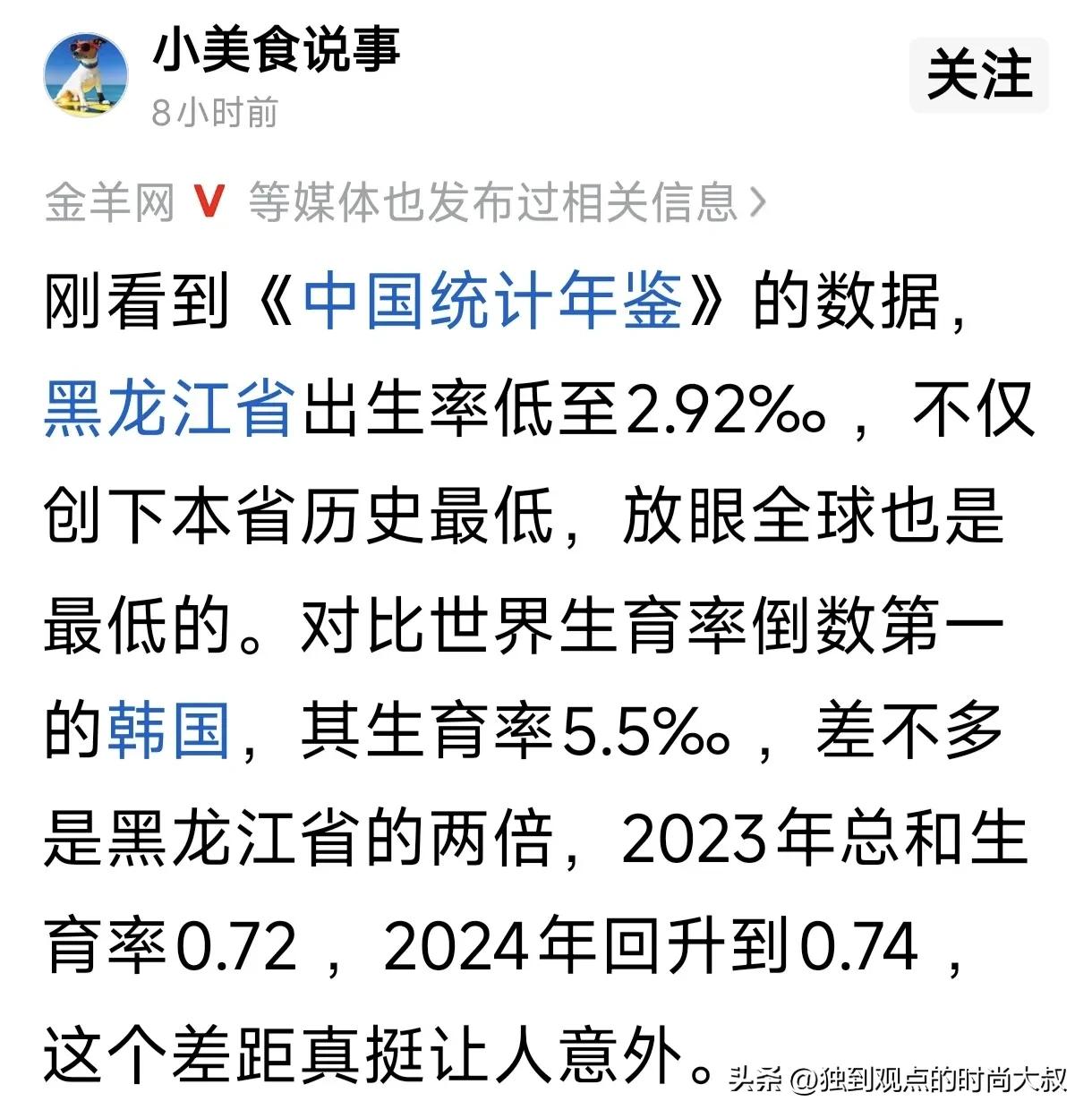 黑龙江省终于获得了世界第一！出生率第一！