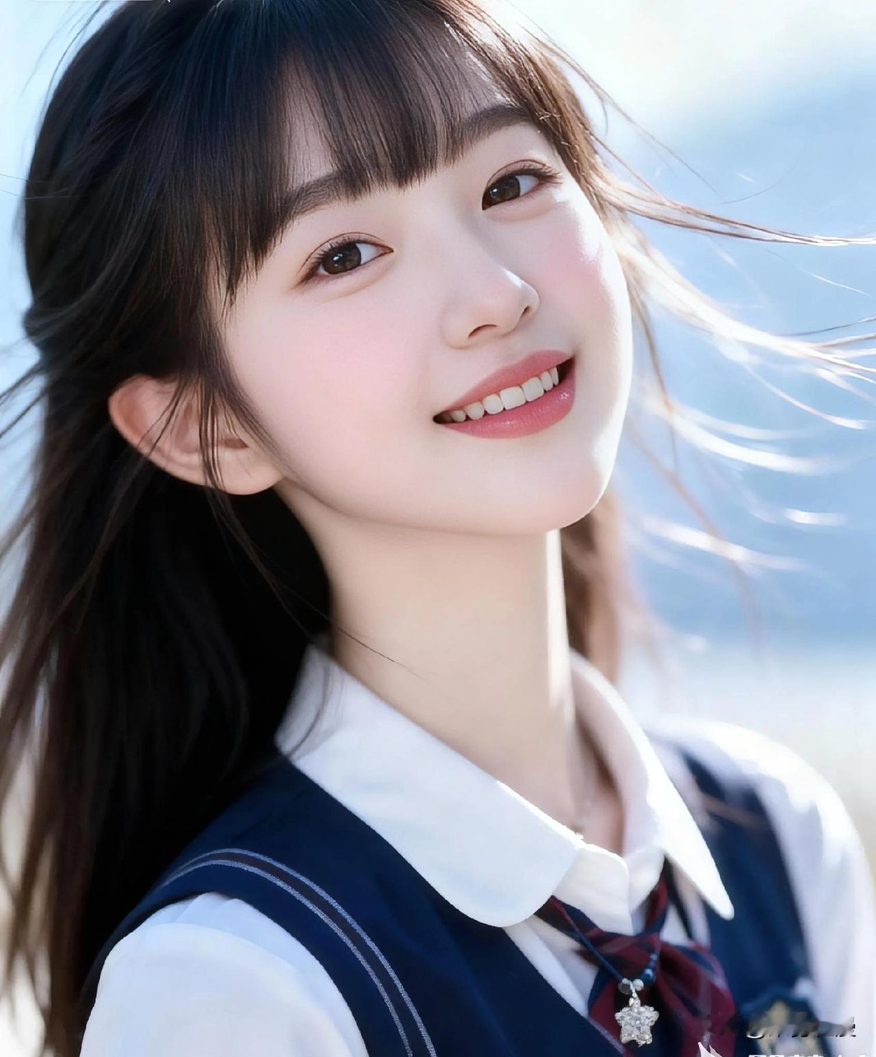 青春洋溢的校园少女，微笑中透着甜美与温柔。