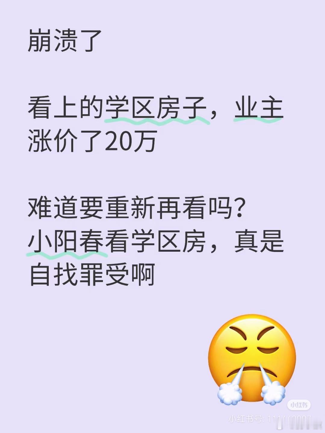 网友：崩溃了看上的学区房子，业主涨价了20万 难道要重新再看吗？小阳春看学区房，