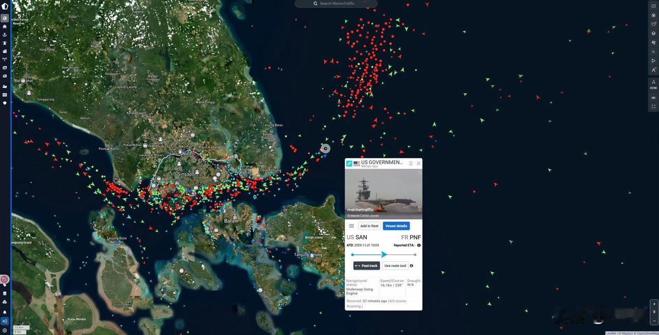 marinetraffic 数据显示：亚伯拉罕·林肯号航空母舰（CVN-72）刚