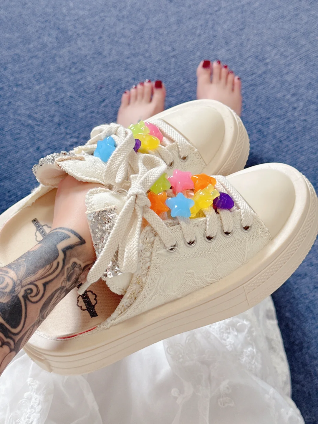 糖果🍬厚底半拖配蕾丝长裙