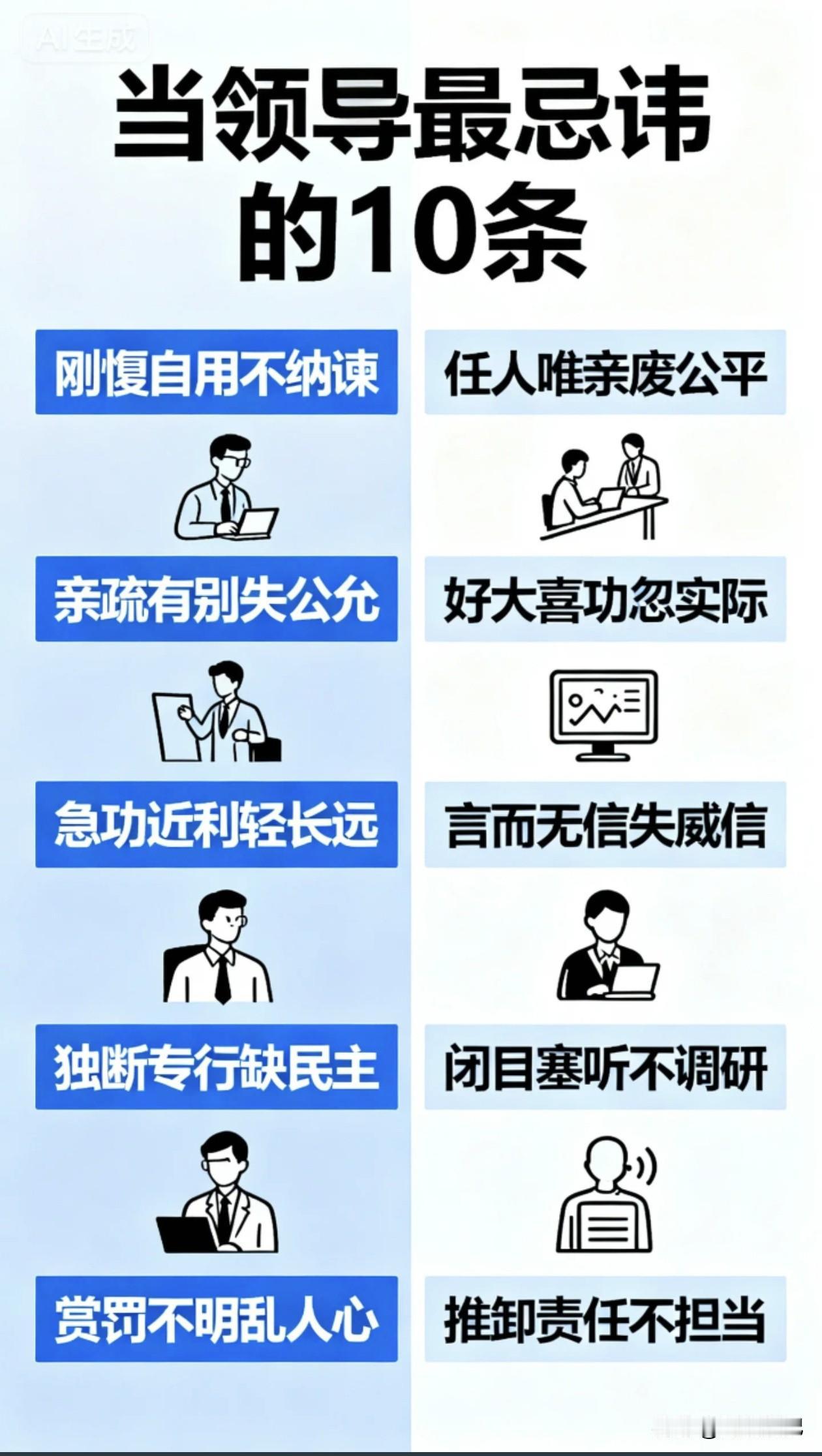 当领导，能力再强，这10条踩了，迟早翻车：

1. 忌当“甩手掌柜”
事不关己高