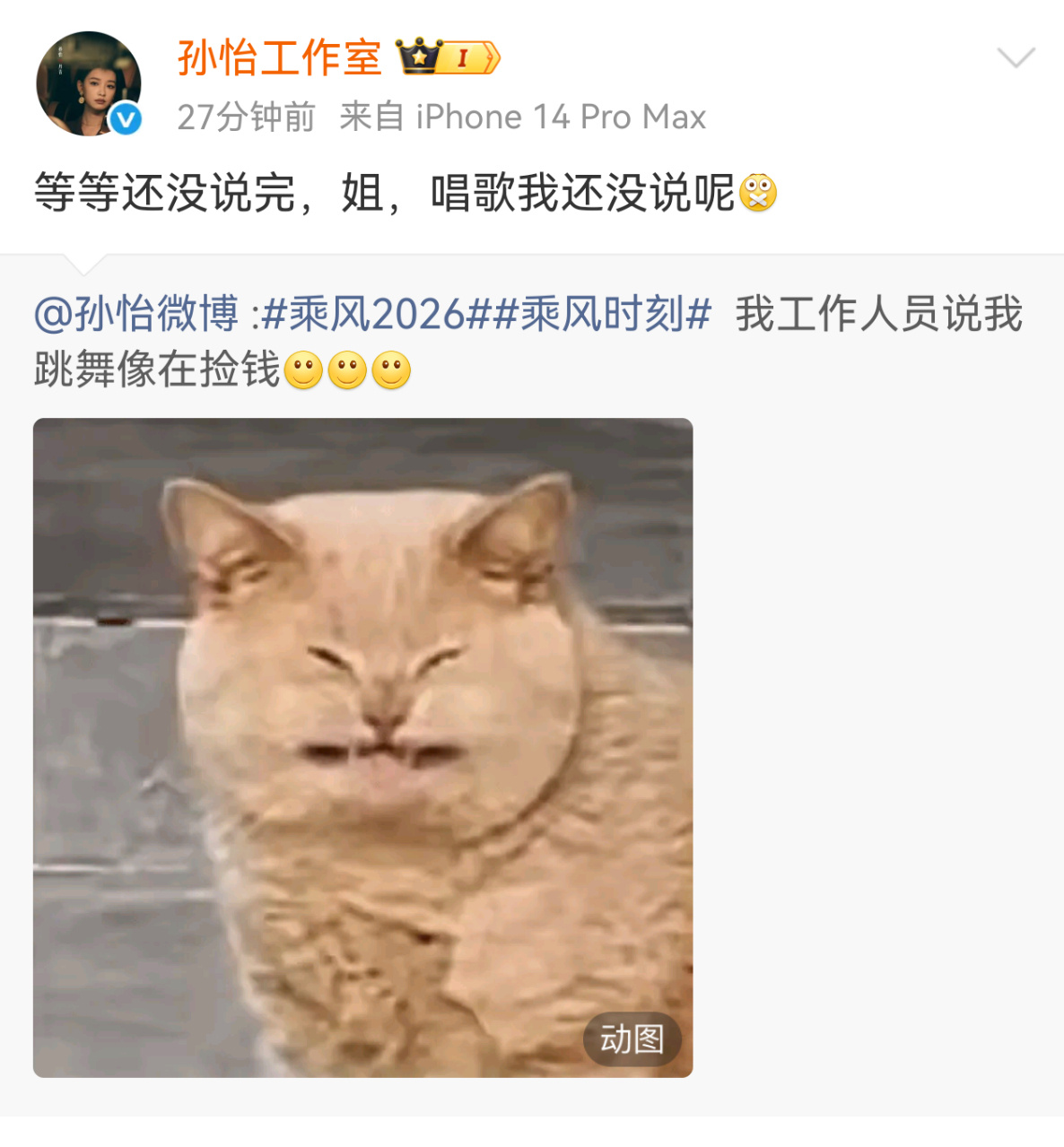 孙怡工作人员是真敢说啊孙怡工作室你怎么回事儿，怎么能说姐跳舞像是在捡钱呢，不管怎