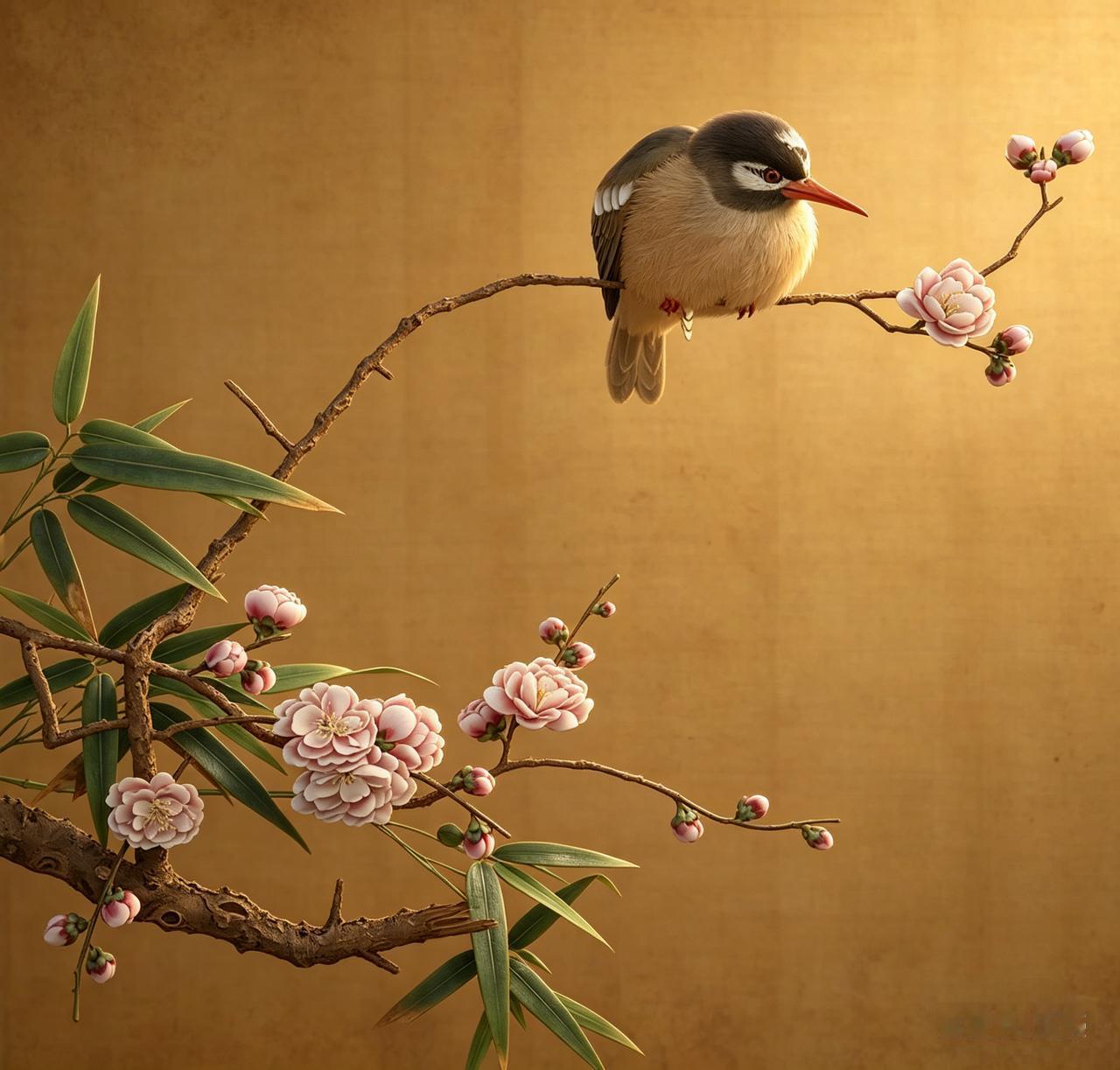 黄筌《长春花鸟册》：碧桃翠鸟

这不是花鸟画，是宋代审美里的 “春日慢镜头”。