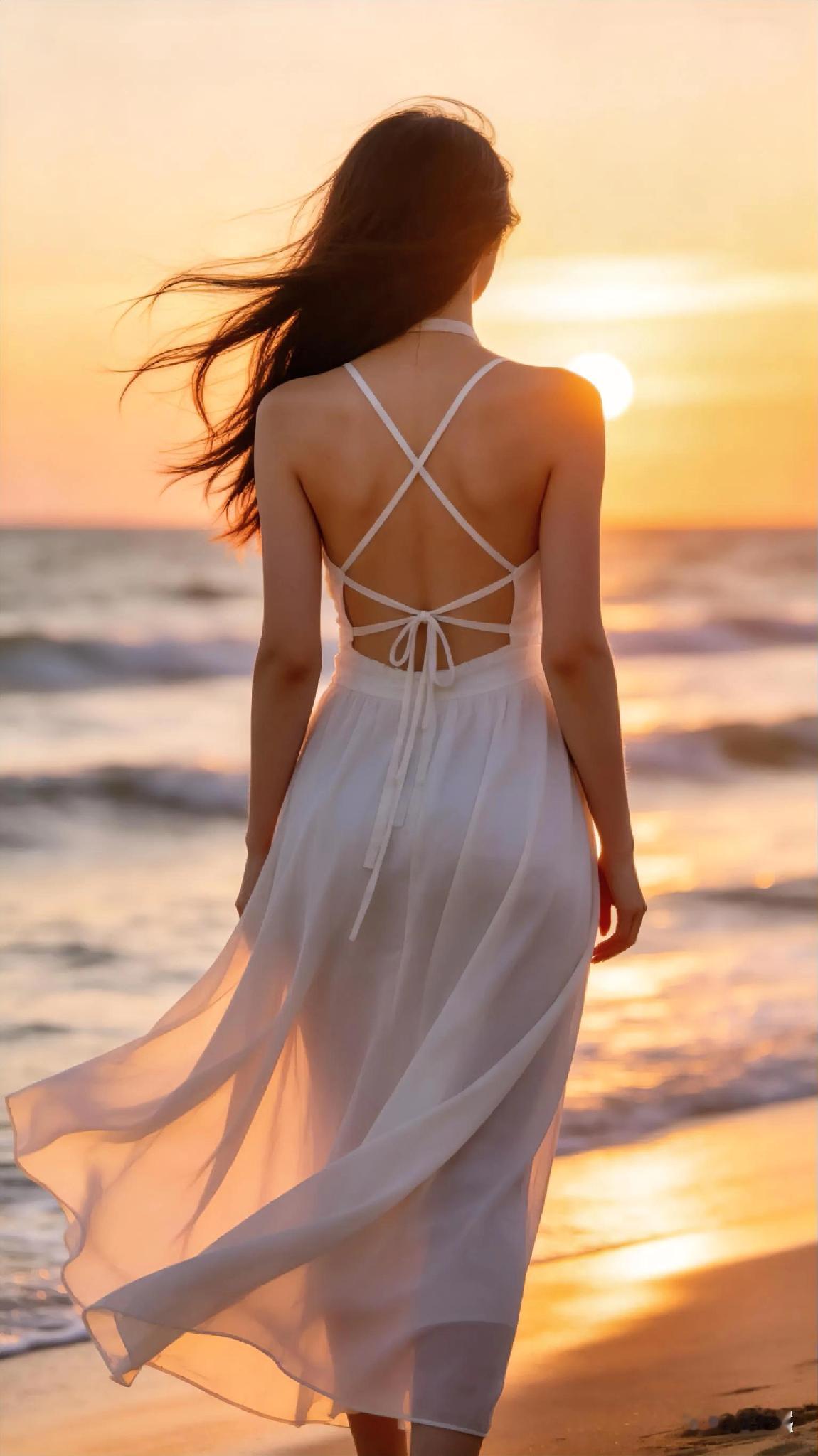 那女子的背影，宛如清晨的晓雾，带着几许神秘和朦胧。

雅婉约，宛如一幅宁静的画卷