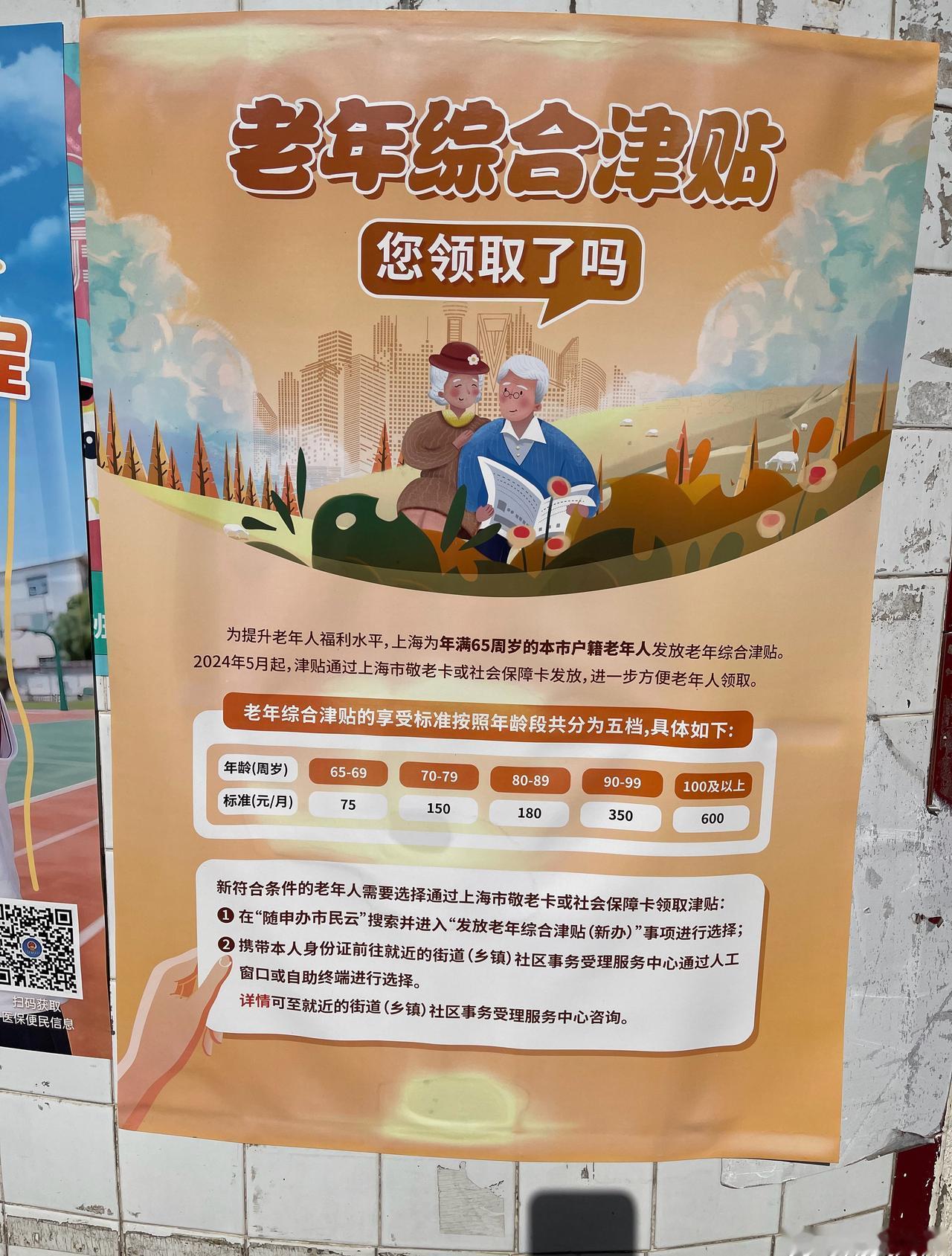 看路边海报，
上海还有“老年综合津贴”
