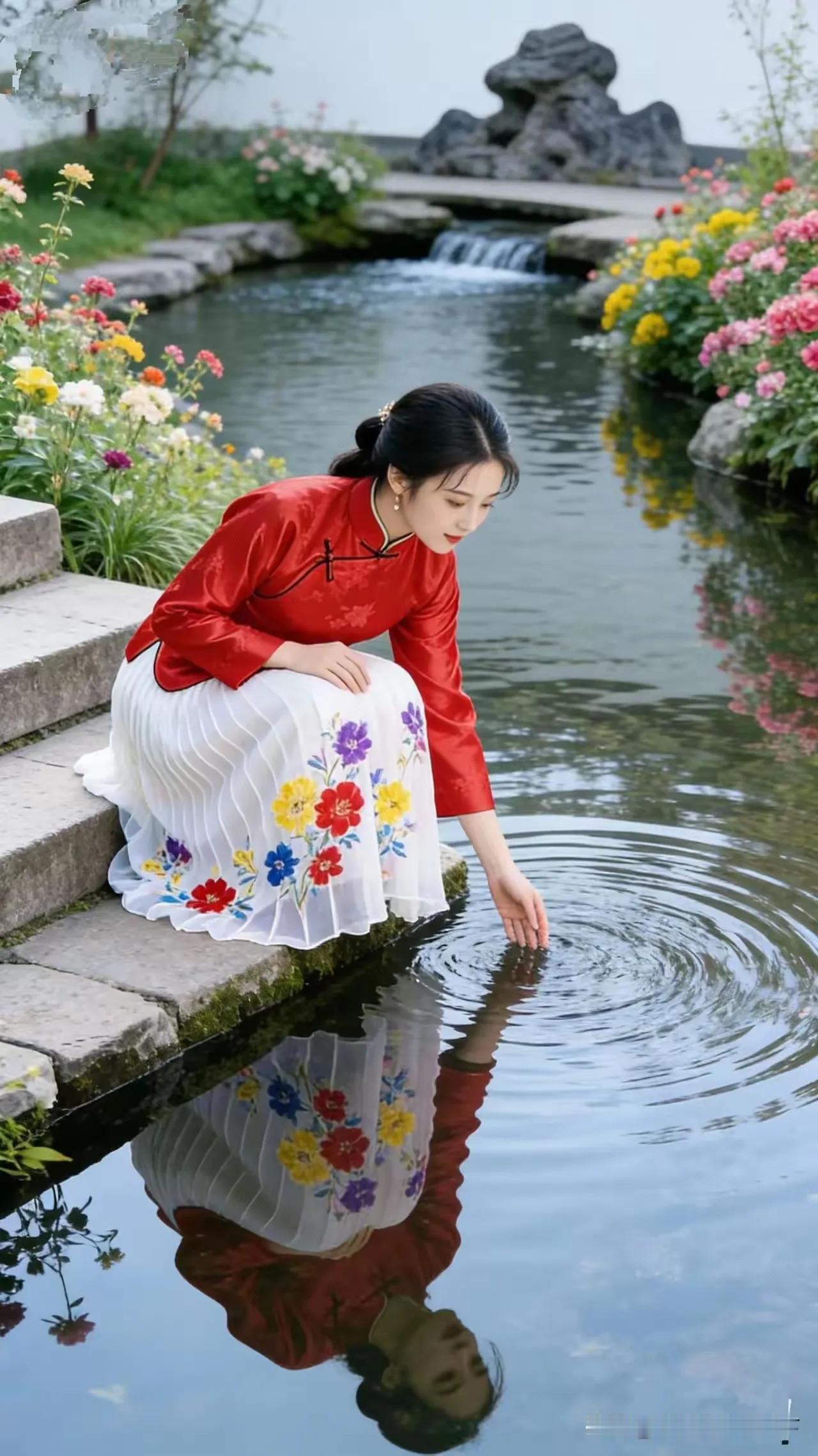 上联：山中看云云不语，
下联：水里观鱼鱼无言。