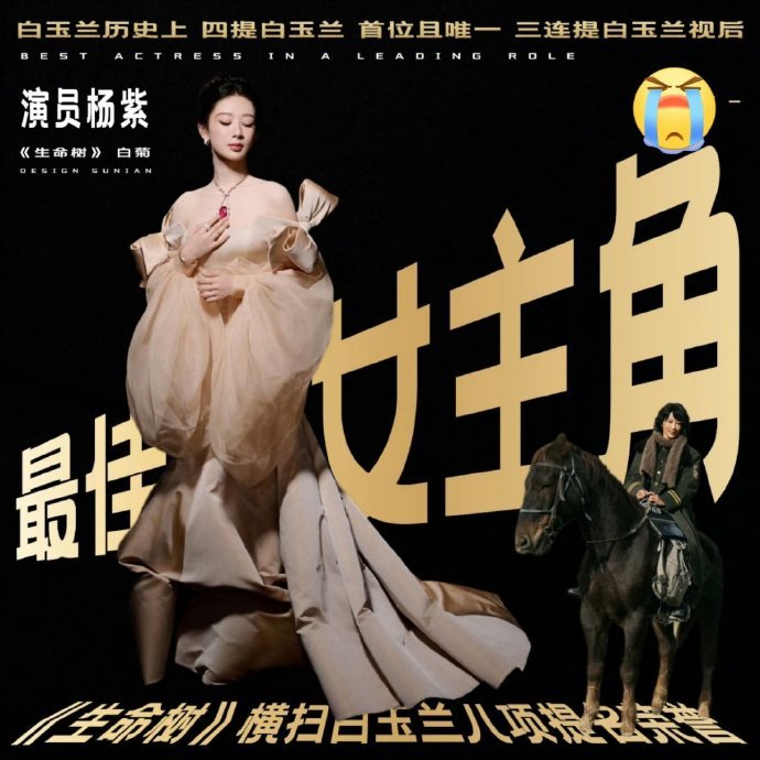 杨紫领奖哭了杨紫获奖激动落泪 恭喜杨紫成为历史唯一三连提白玉兰视后！生命树八项提