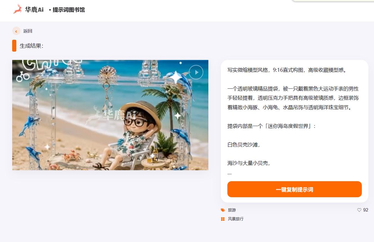 分享好看的旅行风格AI视频提示词

这个实测就很好 提示词——

写实微缩模型风