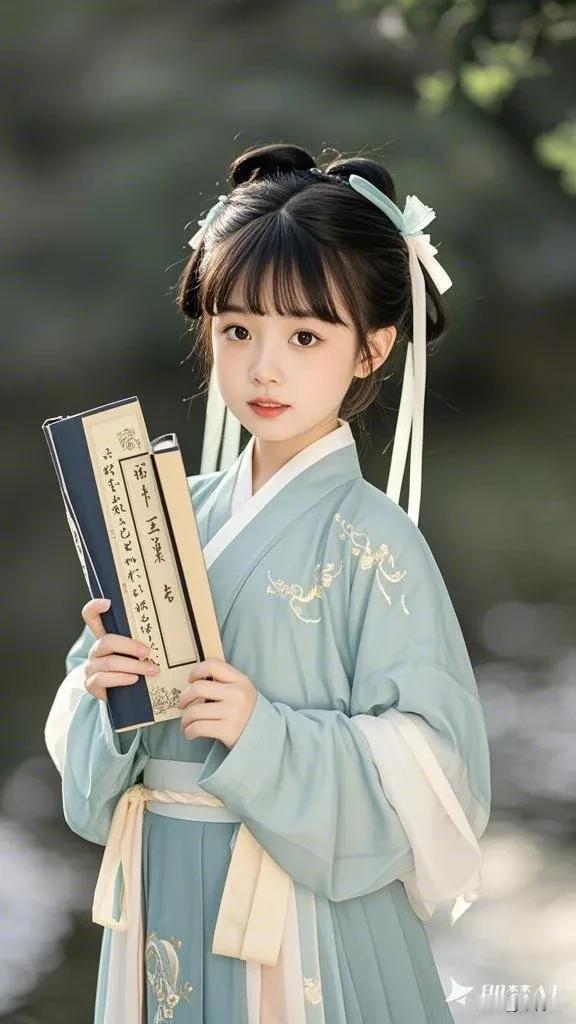 AI帮我生成的 ，古装小仙女手持古籍，梦回古代的温柔时光。