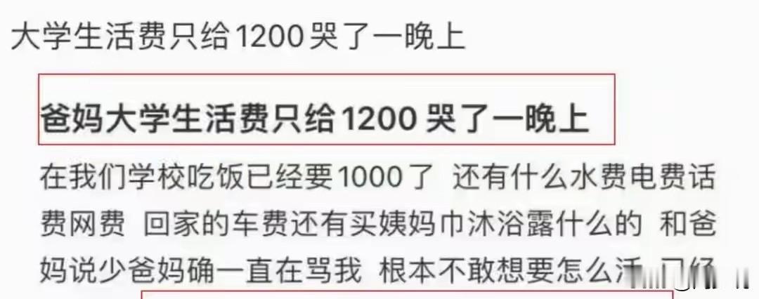 “确实憋屈又无奈！”一名大学生哭诉，父母每月只提供1200元生活费，光是校内固定
